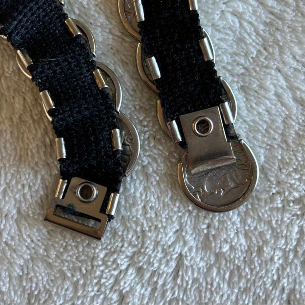 silver conch belt metal stretch elastic belt hook clasp coin‎ design 1" Vintage - Picture 4 of 6